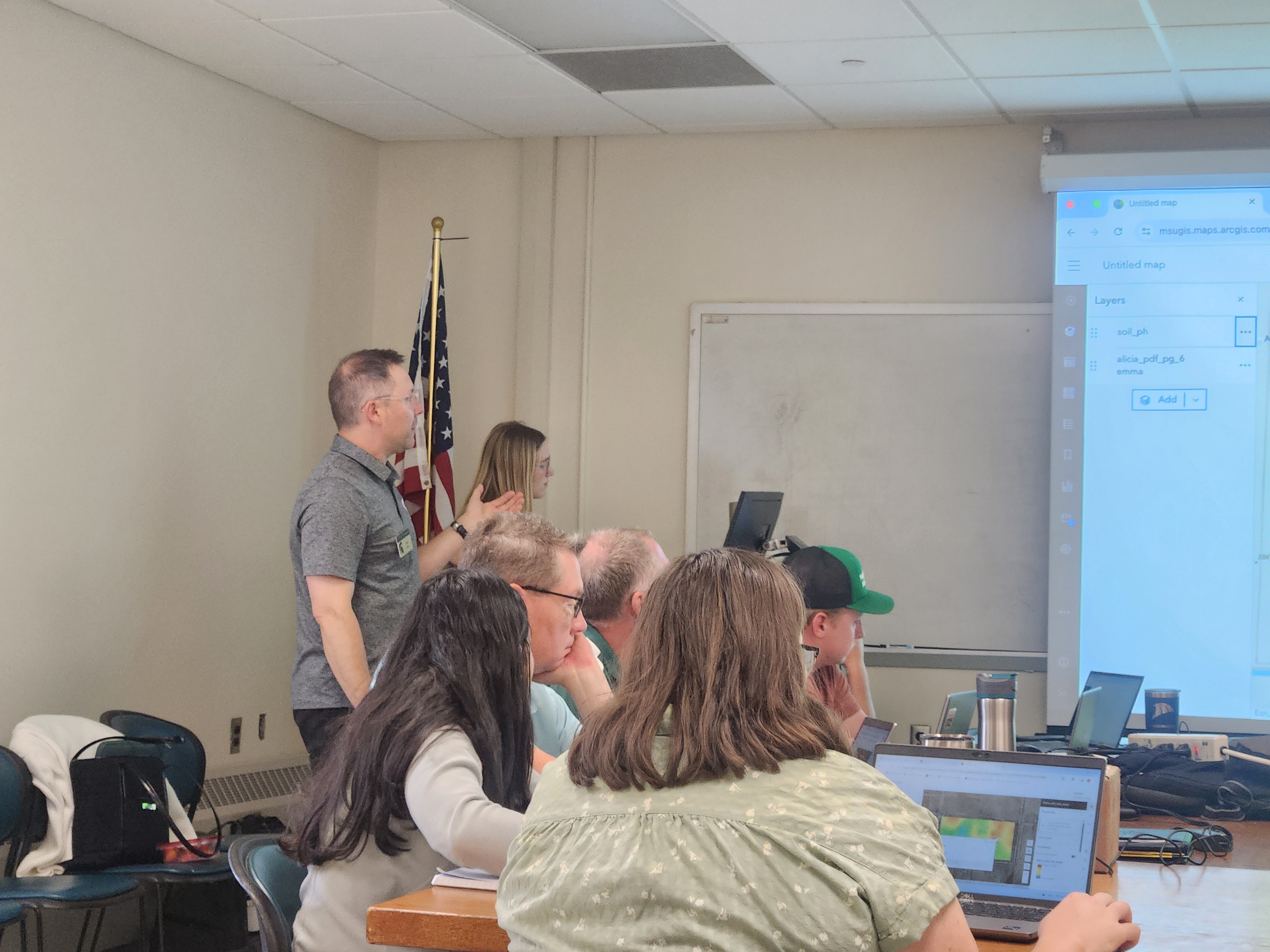 Lab members presenting at a workshop